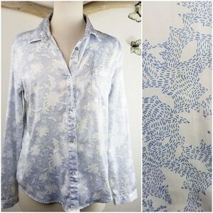 Shimera white and blue abstract palm print blouse